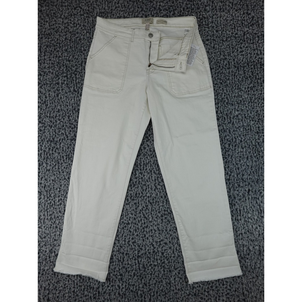 LOGO Lori‎ Goldstein Boyfriend Jeans Womens 10 Off-White Raw Hem Straight Leg